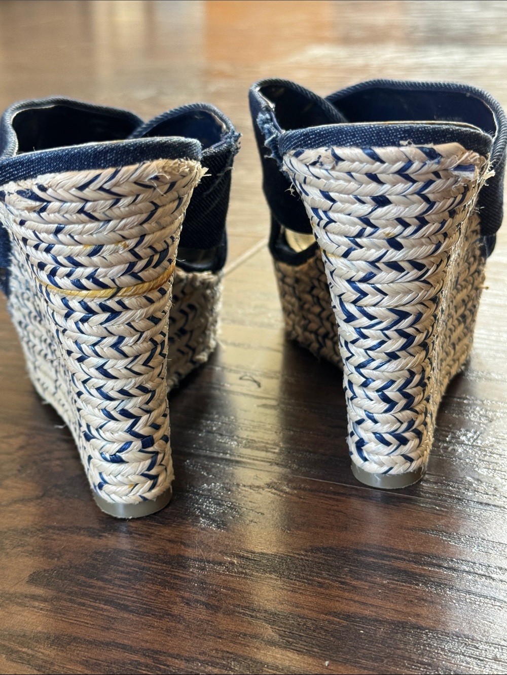 Jennifer Lopez Navy Denim Crisscross Espadrille Wedge Mules - Picture 10 of 10